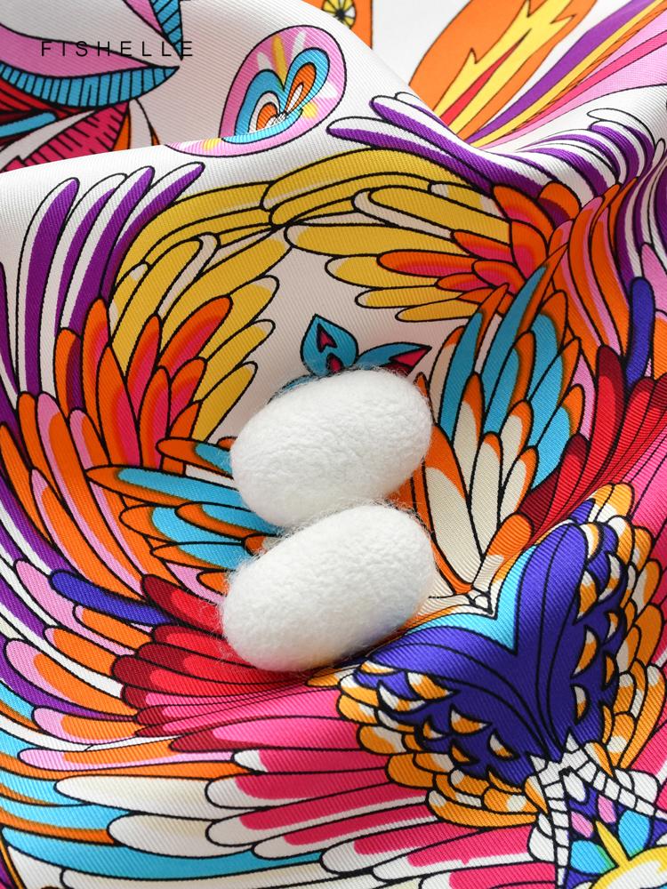 New Colorful Swan Printed Natural Silk Twill Square Scarf Women's Spring Autumn Real Silk Scarves Ladies Shawl Adult Luxury Gift