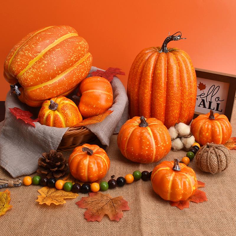 7Pcs Artificial Pumpkin Decor Set White Yellow Faux Pumpkins for Fall Harvest Halloween Home Table Decoration