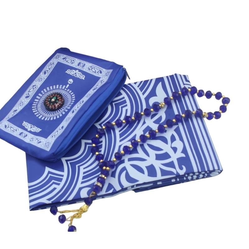 

Foldable Islamic Prayer Carpet Waterproofs Polyester Prayer Rugs Mats Easy Storage For Travel синий
