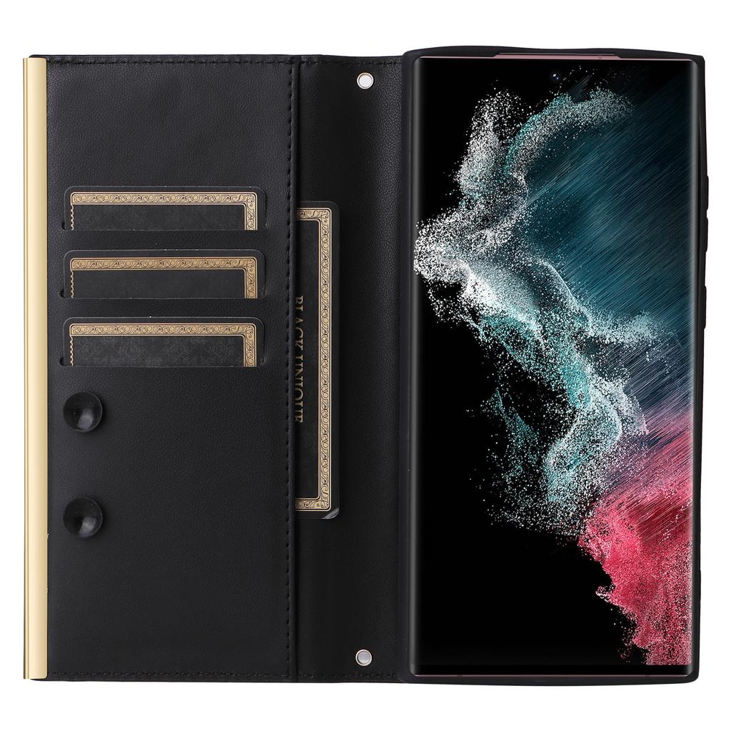 For Samsung Galaxy S22 Ultra 5G Wallet Case PU Leather Flip Phone Cover with Shoulder Strap