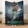Green White Striped Jersey Football Player Portrait Print Flannel Throw Blanket, Soft Warm Cozy Bed Sofa Cover for Home