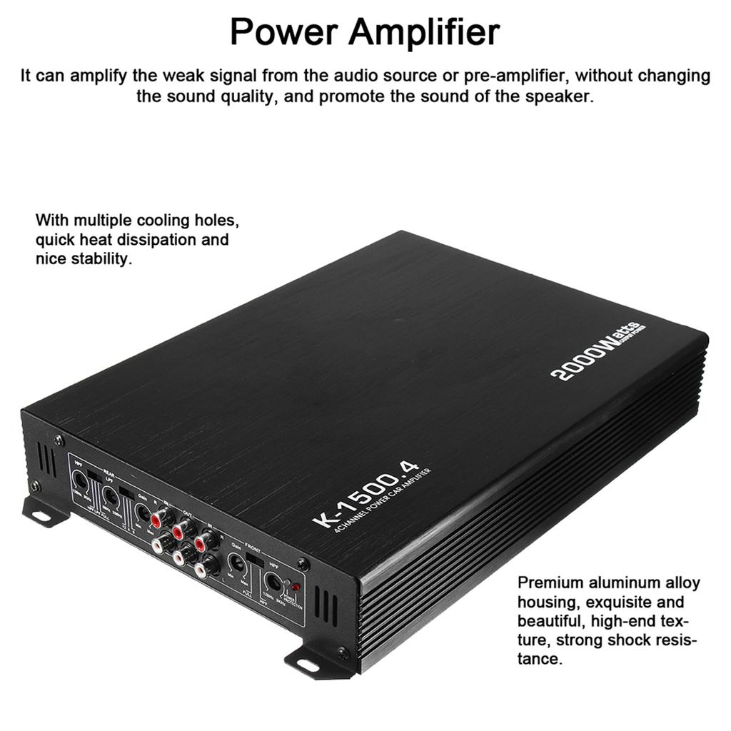 4 Channel Car Audio Amplifier 2000W High Power Amp. 12 V Four Way Stereo Power Amplifier Class A B