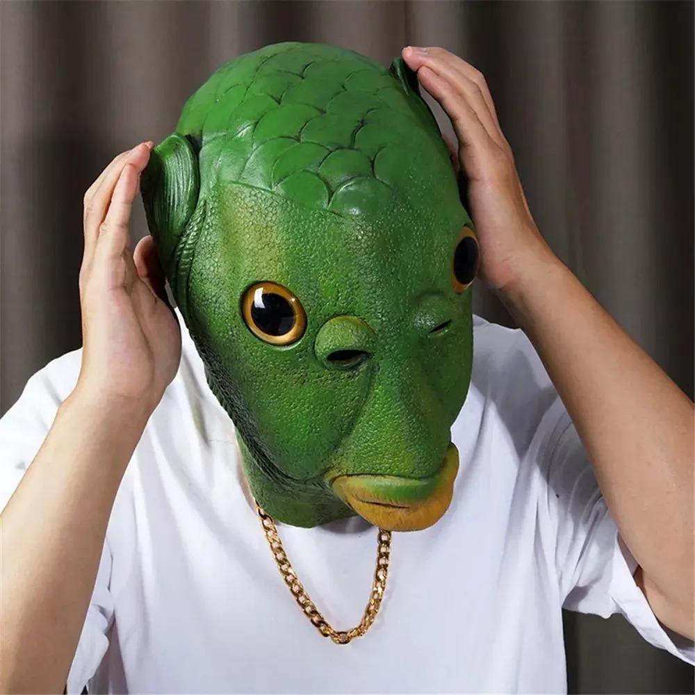Ugly Green Fish Head Halloween Masks for Adults