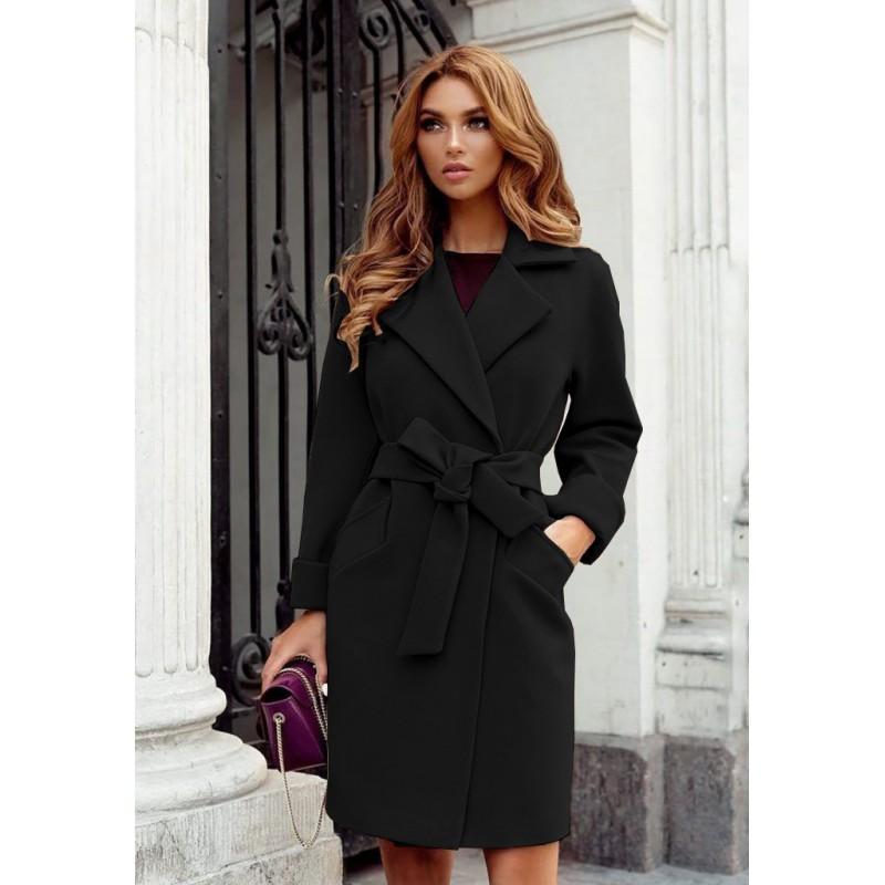 Womens Wool Blend Long Coat With Belted Waist Notched Lapel - Winter 2026