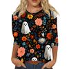 Women’s Casual Halloween Print Crew Neck Three Quarter Sleeve Floral Pattern T Shirt Top for Daily Wear Holiday Party