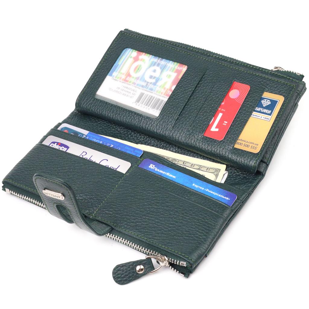 Geräumige Damen-Katzen aus echtem Narbenleder CANPELLINI Geldbörse 21633 Grün