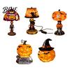 USB Plug-in Night Lamp Halloween Light Powered Stained Glass Lamp Retro Gothic Glowing Bookshelf Lighting with Warm Amber Purple Tabletop Decor for