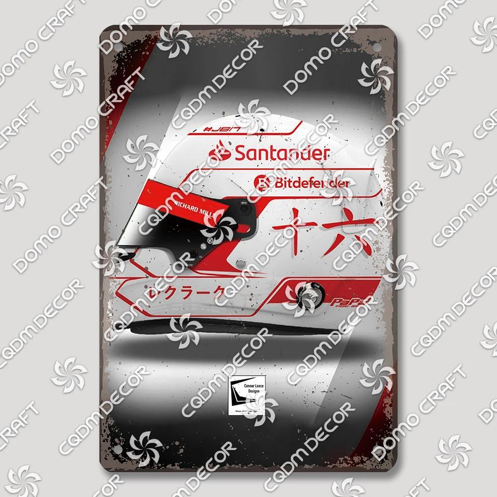 Vintage F Racer Helmet Metal Tin Sign Wall Art Decor  Sport Car Helmets Poster Plaque for Garage Racing Club Bar Pub Home