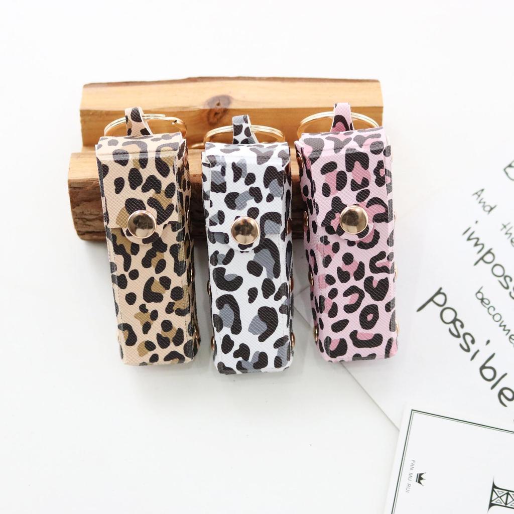 Leopard Print Lipstick & Lip Glaze Eco-friendly Fabric Storage Bag with Keychain Pendant