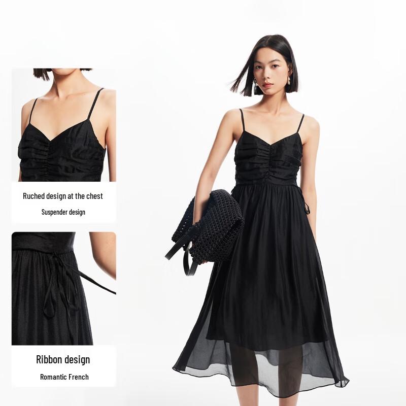 VEROMODA Women's Pleated Ribbon Spaghetti Strap Midi Dress