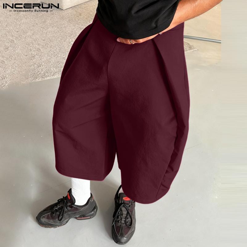 INCERUN Spring Men Elastic Waist Casual Baggy Short Pants Capri