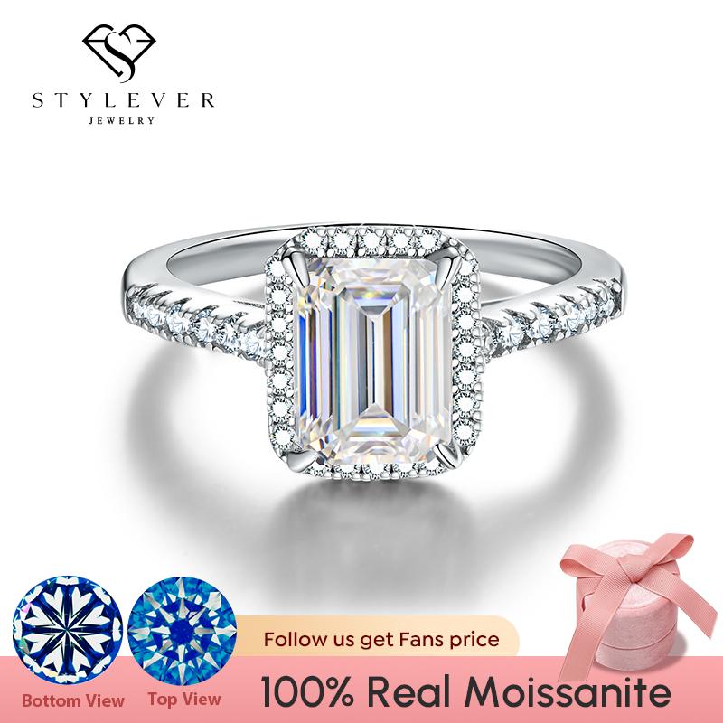 

Stylever Сверкающие изумрудные обручальные кольца прямоугольника 2CT с муассанитом для женщин из стерлингового серебра 925 пробы для помолвки Роскошные качественные ювелирные изделия
