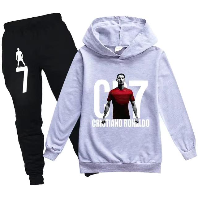 Completo con Felpa e Pantaloni da Calcio CR7 per Ragazzi, Età 3-12 Anni, Tuta Sportiva 2 Pezzi per Primavera e Autunno