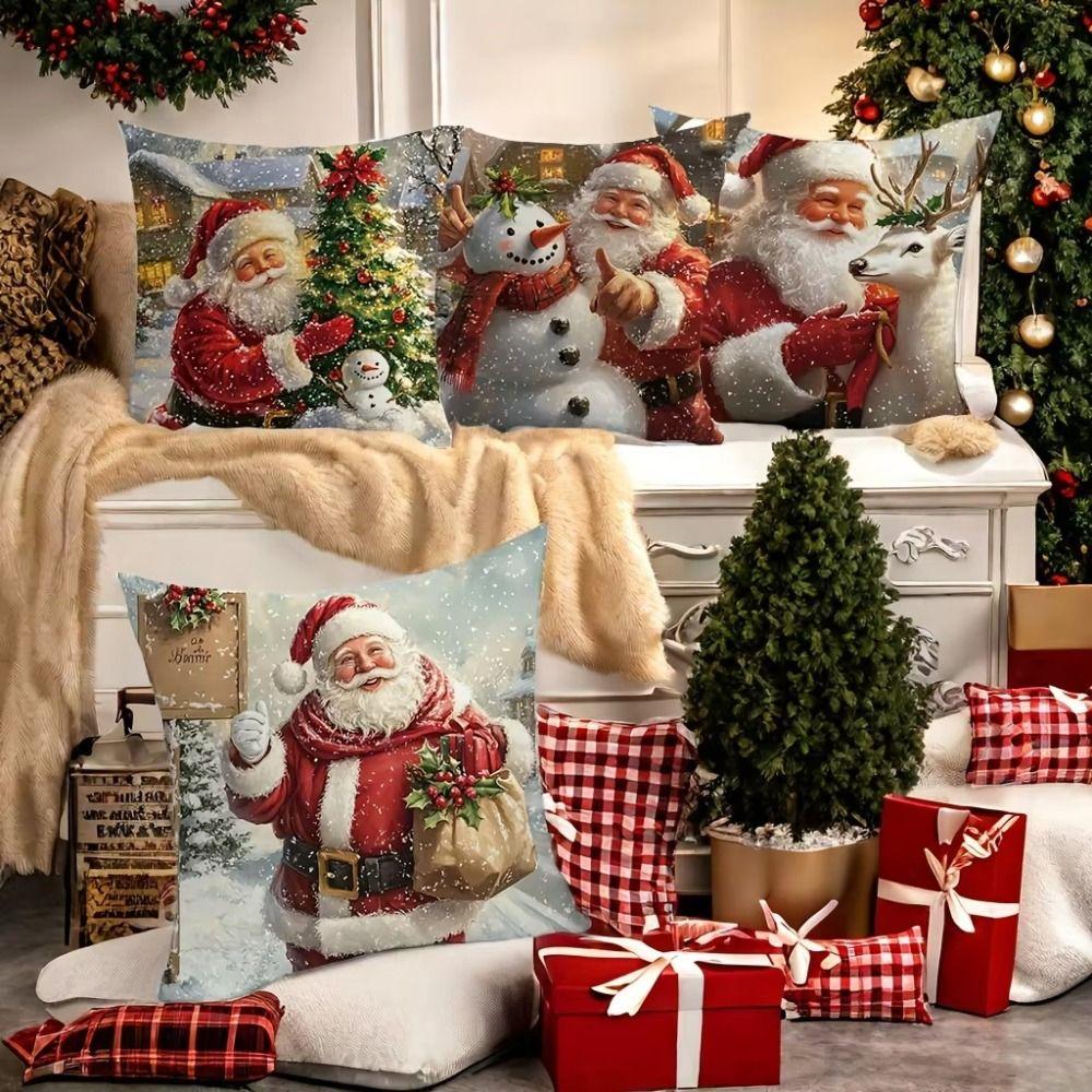 Snowman Christmas Pillow Covers Elk Xmas Party Santa Claus Throw Pillow Covers New Year Cartoon Cushion Covers