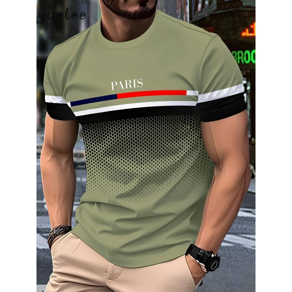 3D Striped Print Men's Top Fashion Men's Short Sleeved Tee Casual Loose Breathable Men's Clothing