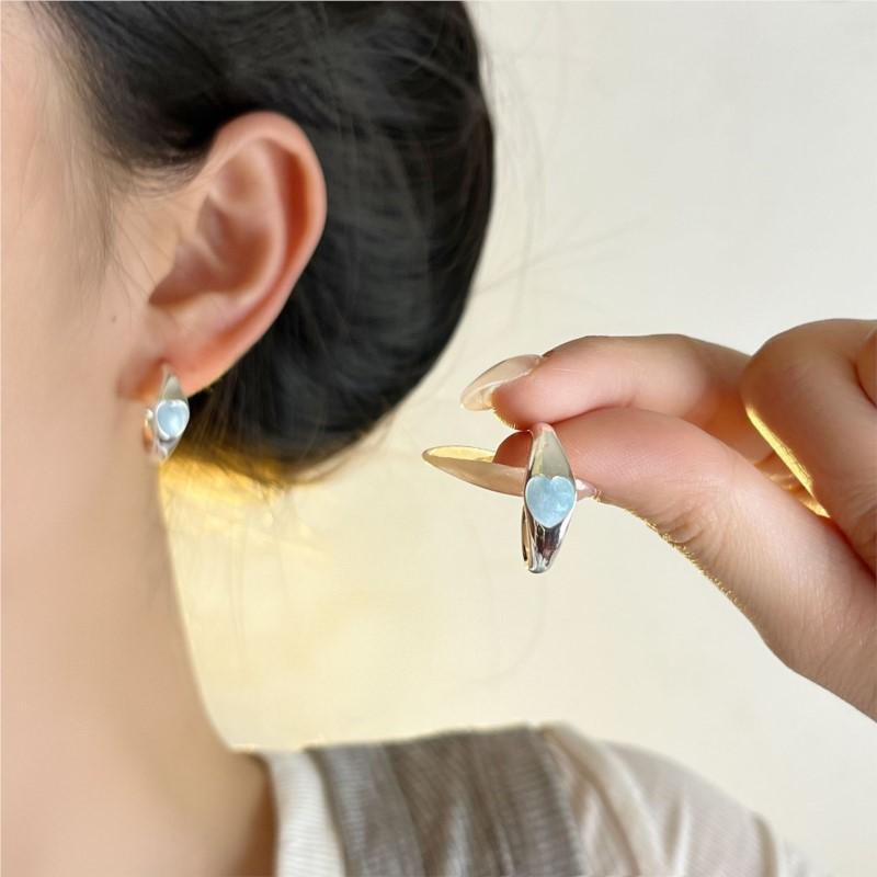 

PANJBJ 925 Sterling Silve Love Heart Studs Earring for Women Drip Glaze Geometry Design Trend Jewelry Party Gift Dropshipping