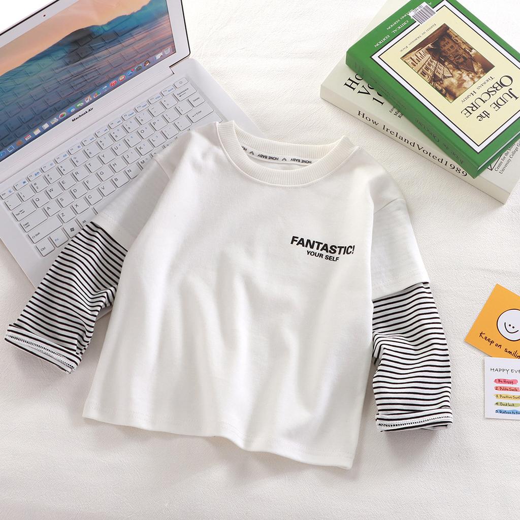 Kids Pure Cotton Long Sleeve T-Shirt, Fake Two-Piece Base Shirt, Korean Casual Versatile Top For Toddler Boys Girls, Spring Autumn