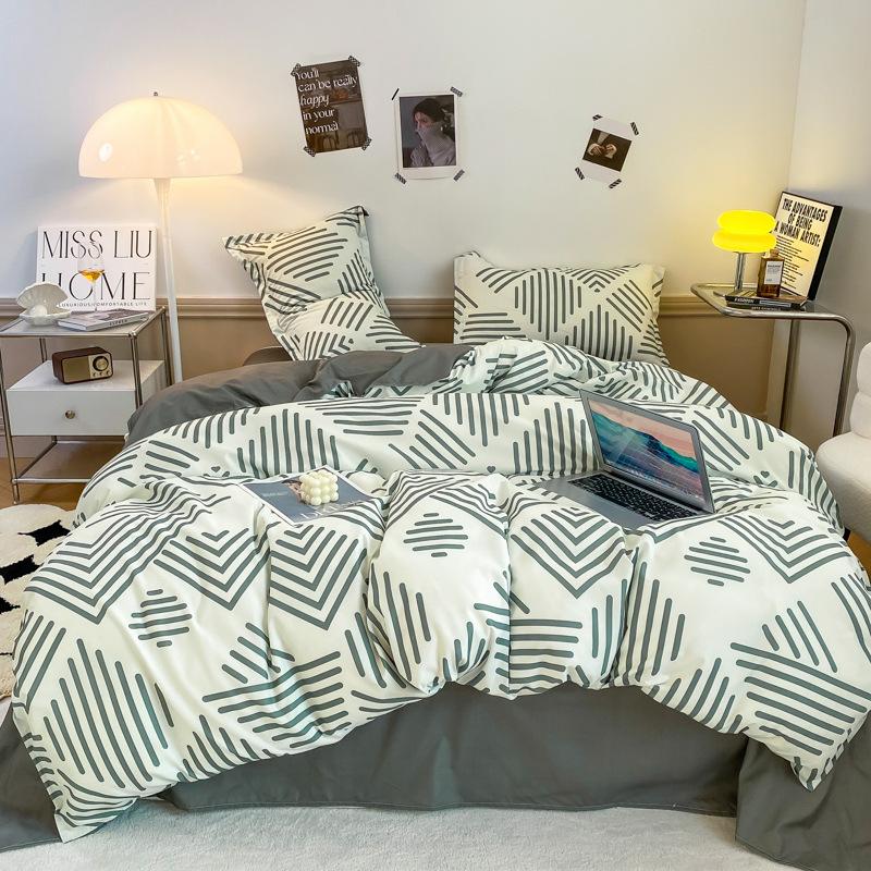 Washed Cotton Bedding Four-piece Set, Quilt Cover, Bed Sheet, Dormitory Three-piece Set