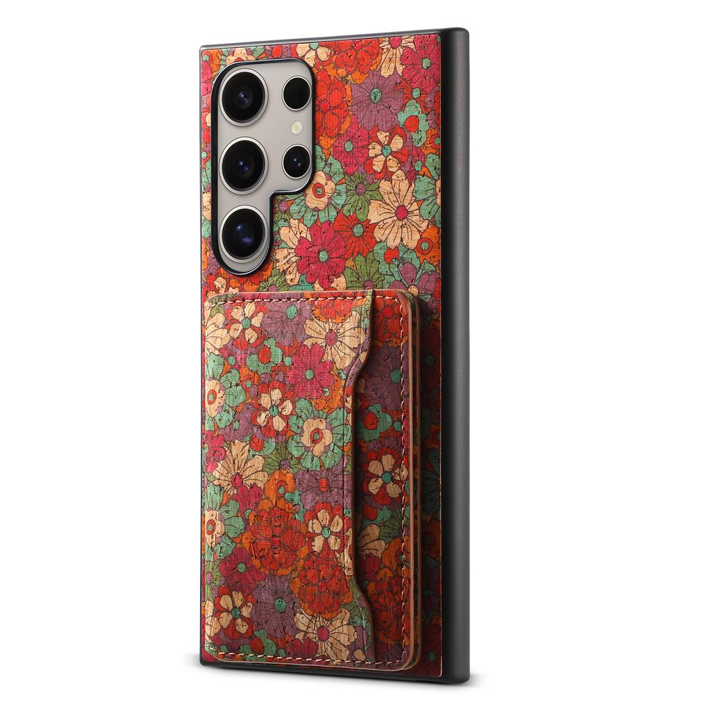 For Samsung Galaxy S25 Ultra Case Flower Print Leather+PC+TPU Cover with Card Holder Kickstand