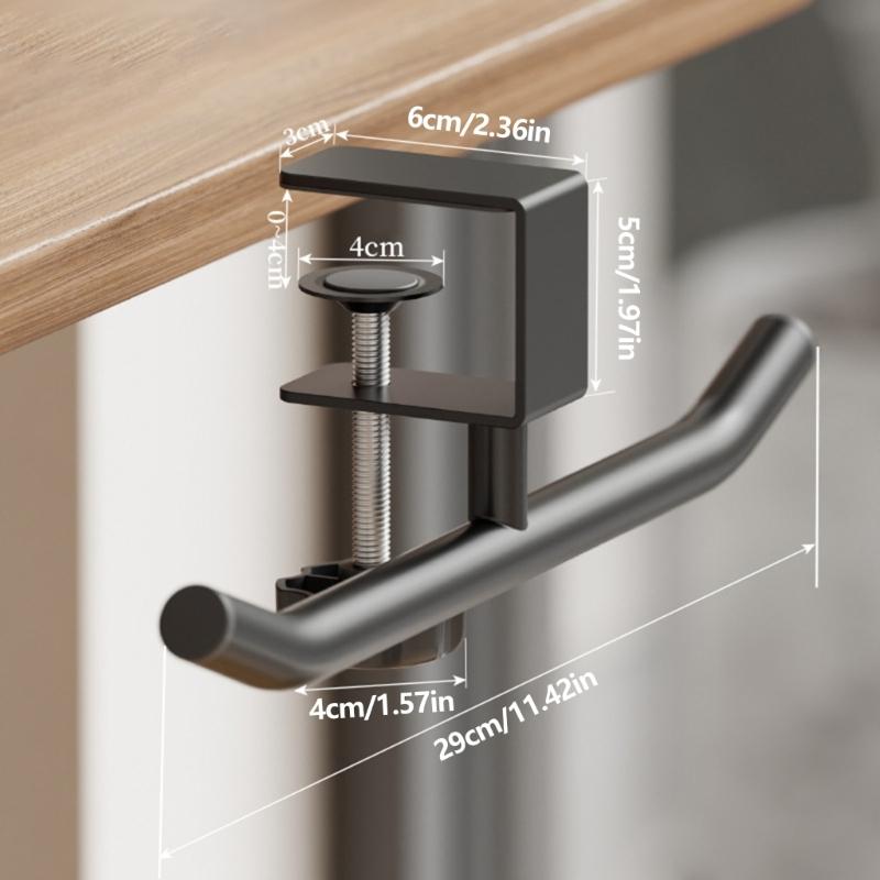 Under Desk No Drill Clamp Mount Double Rod Headphone Backpacks Hook Holder For Home Office And Classroom Organization
