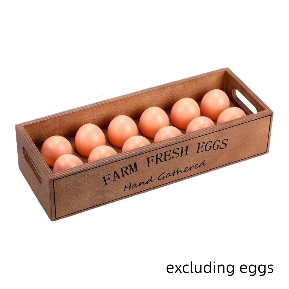 Rustic Egg Storage Box Open-Top Lid Egg Display Crates Stackable Egg Holder  Kitchen Organizer Wood