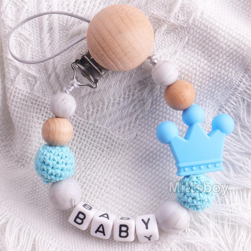 Newest Custom Personalized Name Pacifier Clips Handmade Beech Chains Silicone Beads Holder Soother Baby Teething Toys Chew Gift