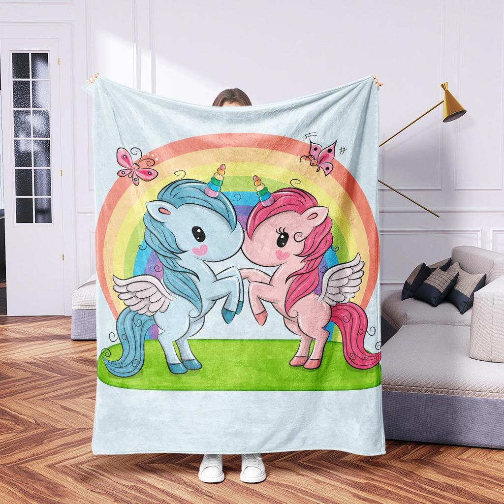 Cartoon Unicorn Digitalprinted Polyester Bedroom Velvet Flannel Soft Sofa Cover Blanket Fleece Soft Sofa Cover Blankets