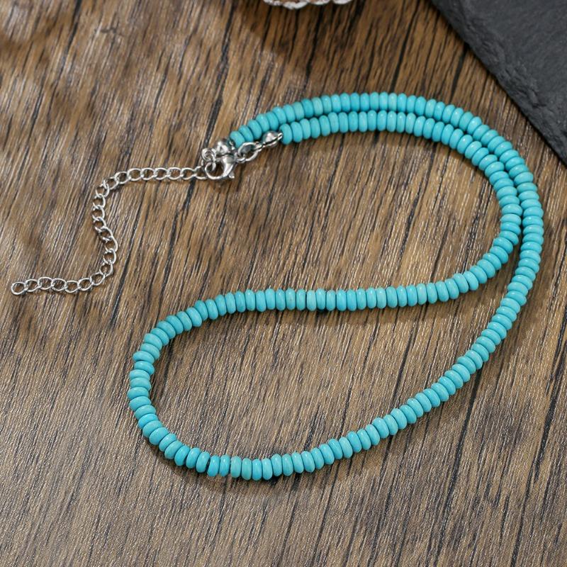 Turquoise Beaded Necklace High-end Natural Stone Pendant Versatile Jewelry Turquoise Necklace