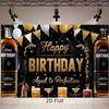 2D Elegant Black and Gold Backdrop, Whiskey Theme "Happy Birthday" Background for Cocktail Parties
