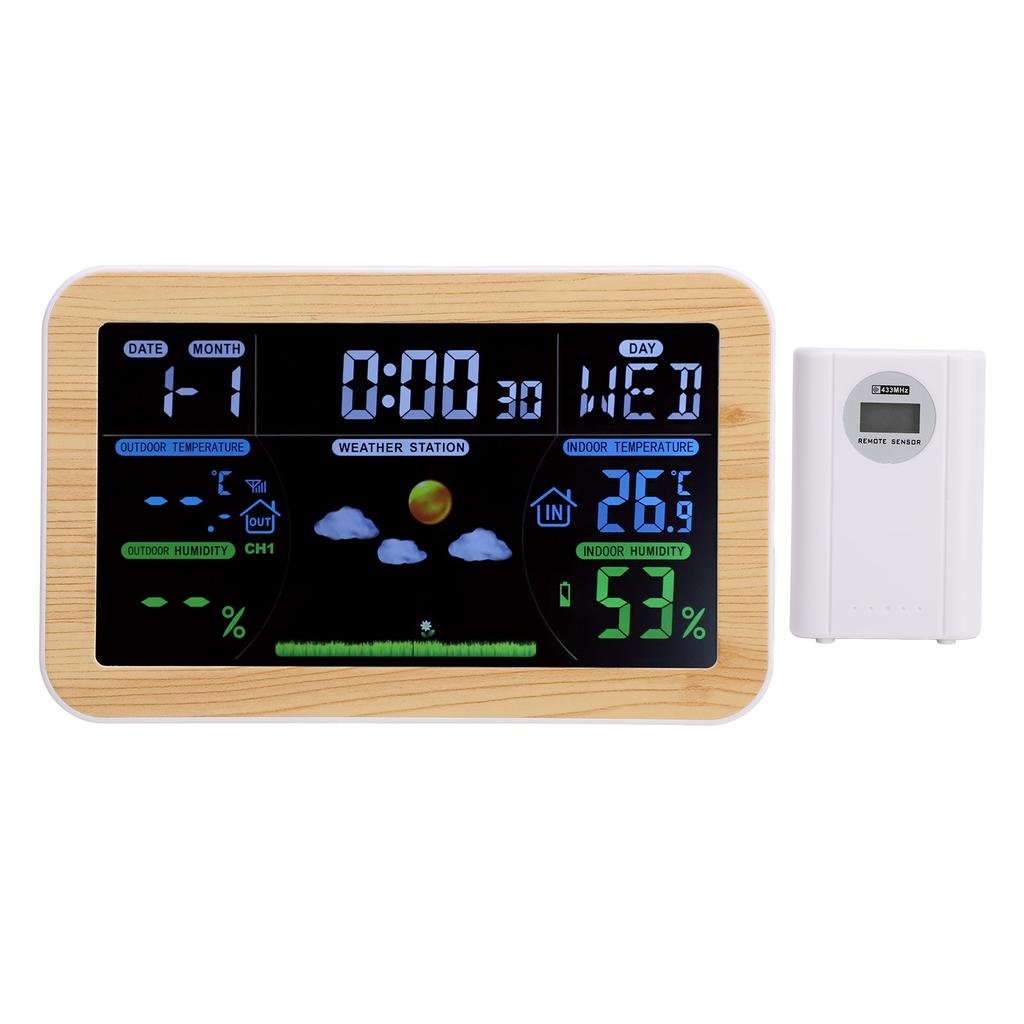 LCD Weather Clock Indoor Outdoor Temperature Humidity Monitor 24 Hour Weather Forecast for Garage