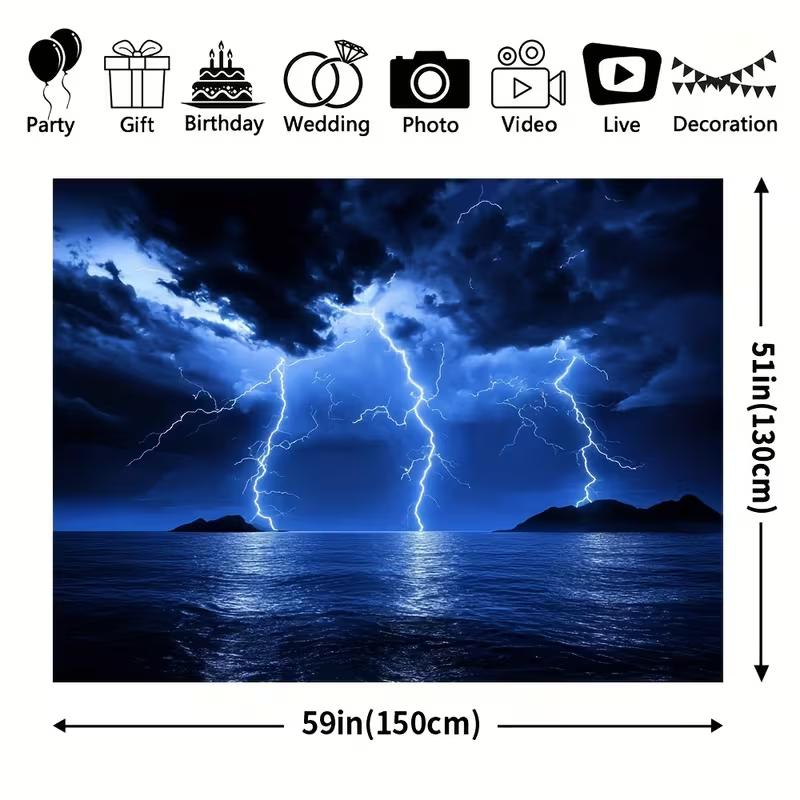 2D Dark Sky Thunder Seascape Backdrop Stormy Night Portrait Photography Background 47.2x31.5inch/120*80cm