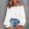 Spring and Autumn Leisure Lotus Leaf Edge Off Shoulder Long Sleeve Elegant Style Women’s Blouses & Shirts