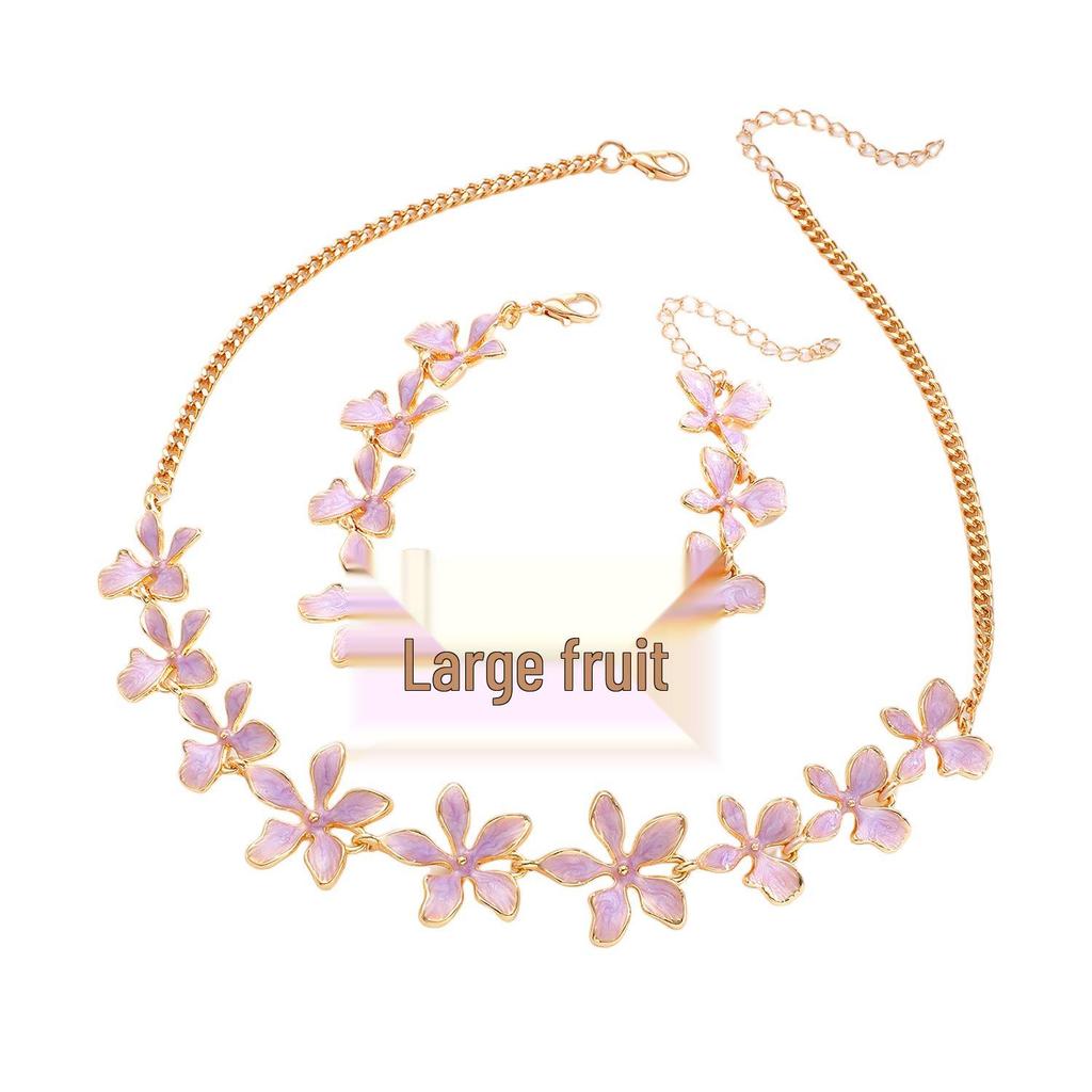 Colorful Geometric Enamel Flower Necklace & Bracelet Set for Women