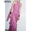 Zaprha 2025 Summer New French Style Scarf Ribbon Design Polka Dot Pleat Tube Top Dress 5039228