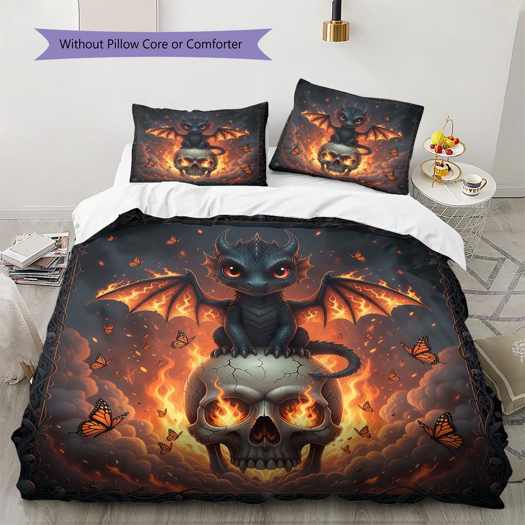 SkeletonDragon Pattern Bedding Quilt Set Quilt Cover Pillowcase Home Decoration Birthday Gift (1 * duvet cover + 2 * pillowcase, without core)