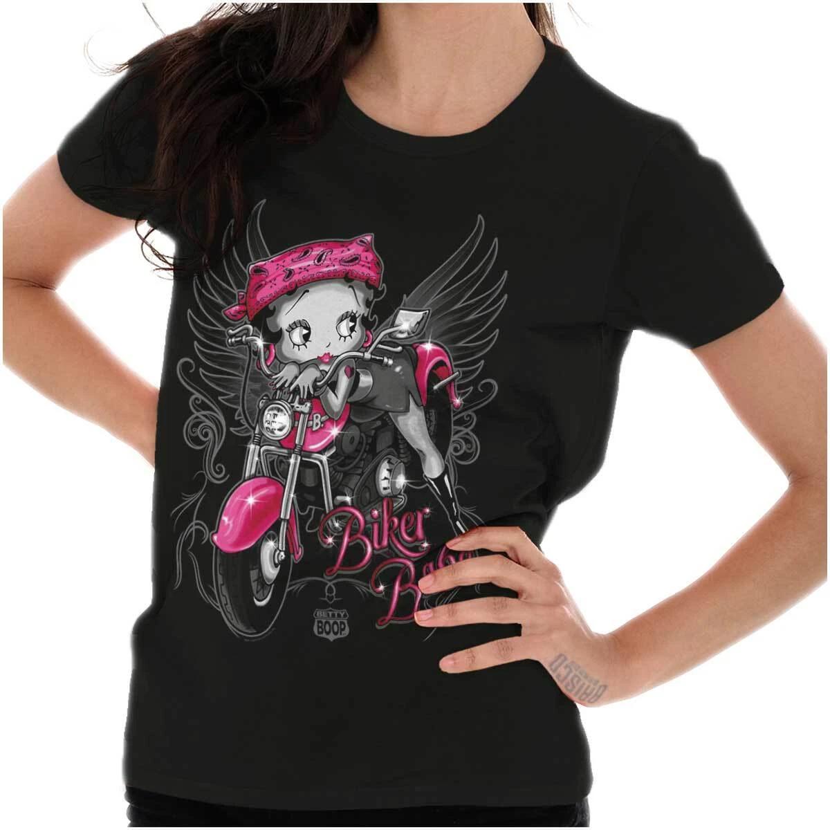 Betty Boop Retro Cartoon Bandana Biker Babe Womens Top Junior Graphic Tee M