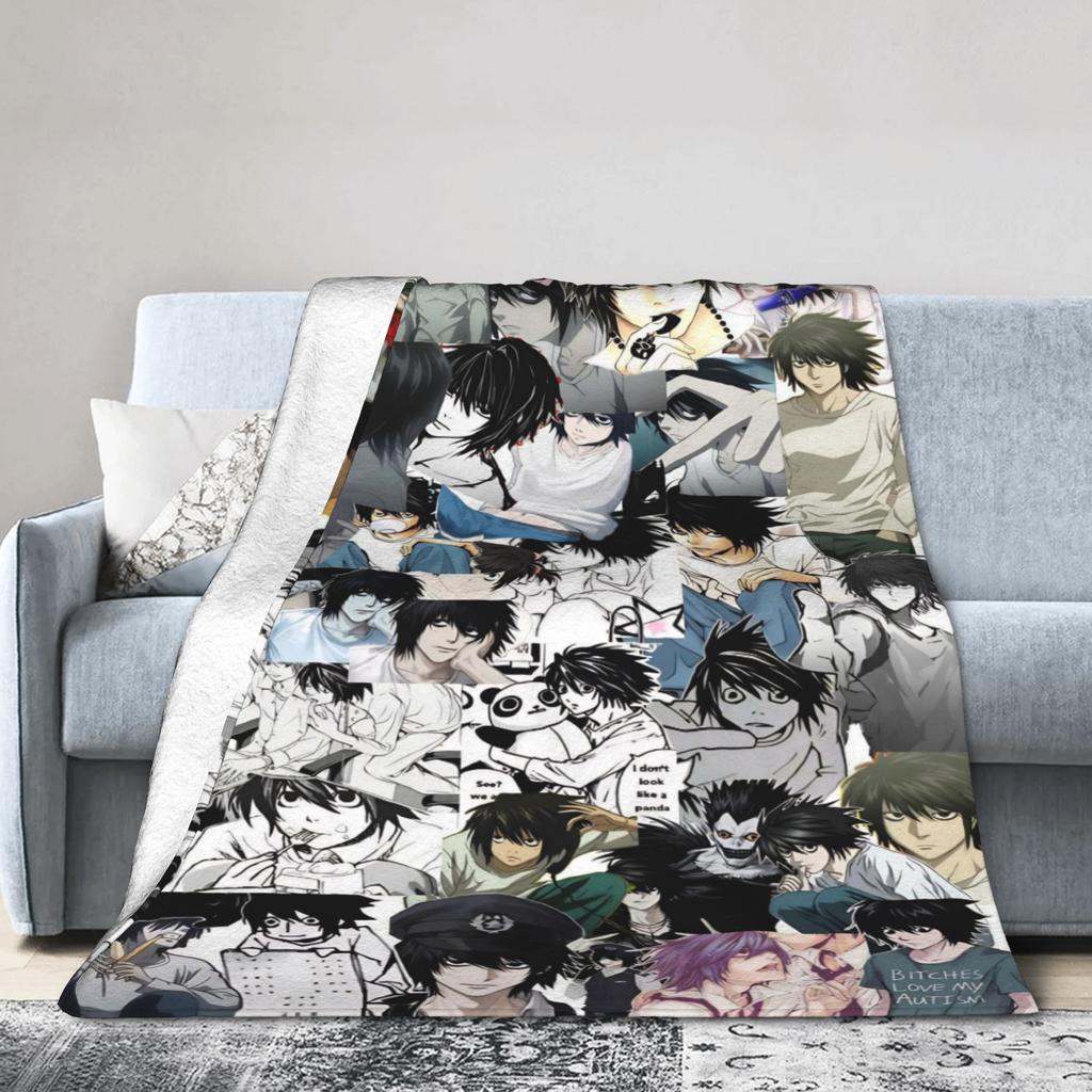 L Lawliet Knitted Blanket Deathnotes Anime Fuzzy Throw Blanket Bedroom Sofa Decoration Ultra-Soft Warm Bedspreads