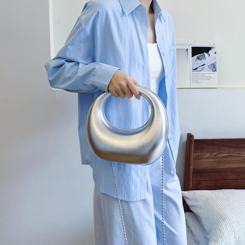 

Роскошный вечерний клатч-кошелек для женщин с круглой ручкой из искусственной кожи, сумка на запястье для свадебного ужина, роскошные дизайнерские сумки 26x25x10cm серебряный