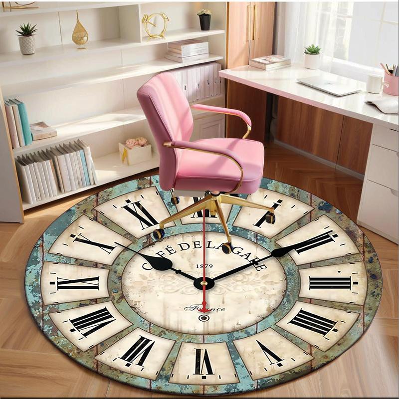 Vintage Cafe Clock Design round carpet Chair cushion Round Entryway Rug, Soft Round Rugs for Living Room, Bedroom, Circle Carpet decor gifts