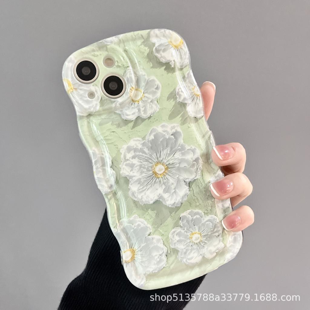 Apple 15 Mobile Phone Case Cartoon Green Bracelet Oil Painting Flower iPhone16ProMax/12/11/xs/xr