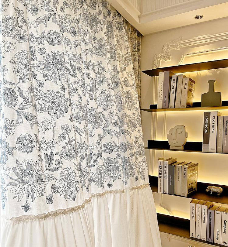 Korean Rufffle Embroidery Curtains Road Pocket Shade Curtain Floral for Kitchen Bedroom Living Room Bay Window Cabinet Curtain