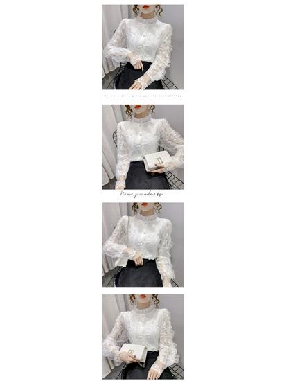 Damen Spitzenhemd mit Stehkragen und langen Ärmeln - Vielseitige Herbst-/Winter-Lage