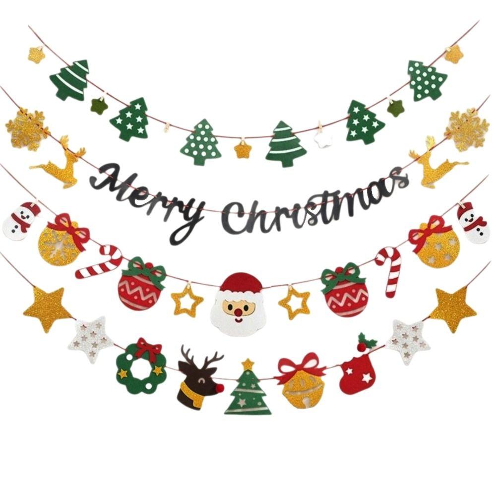 Party Supplies Felt Christmas Banner Red Green Elk Design Xmas Pull Flag Hanging Ornament Santa Design Party Banner Family Party