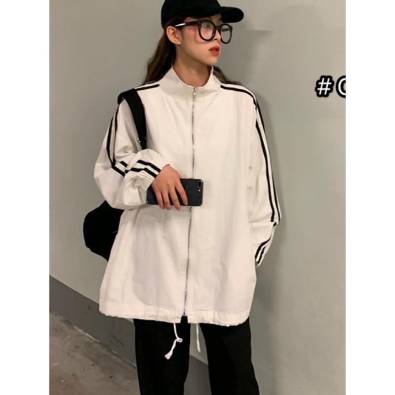 Womens Loose Fit Lightweight UV Protection Jacket Baseball Style Long Sleeve Casual Outerwear With Drawstring Waist