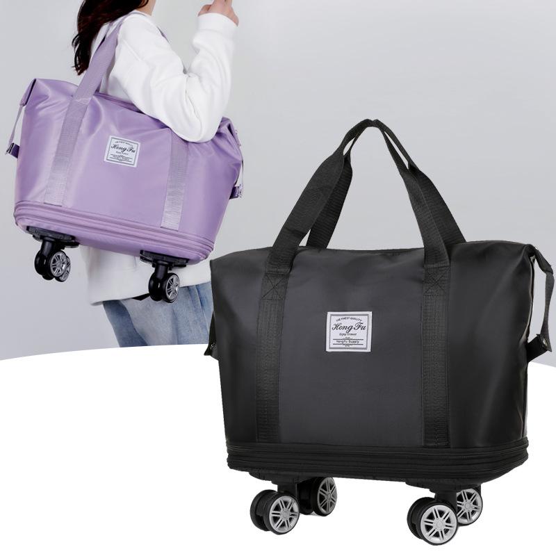 Unisex Expandable Large-Capacity Travel Duffel Bag with Wheels, Foldable Boarding Luggage for Business Trips and Shopping.