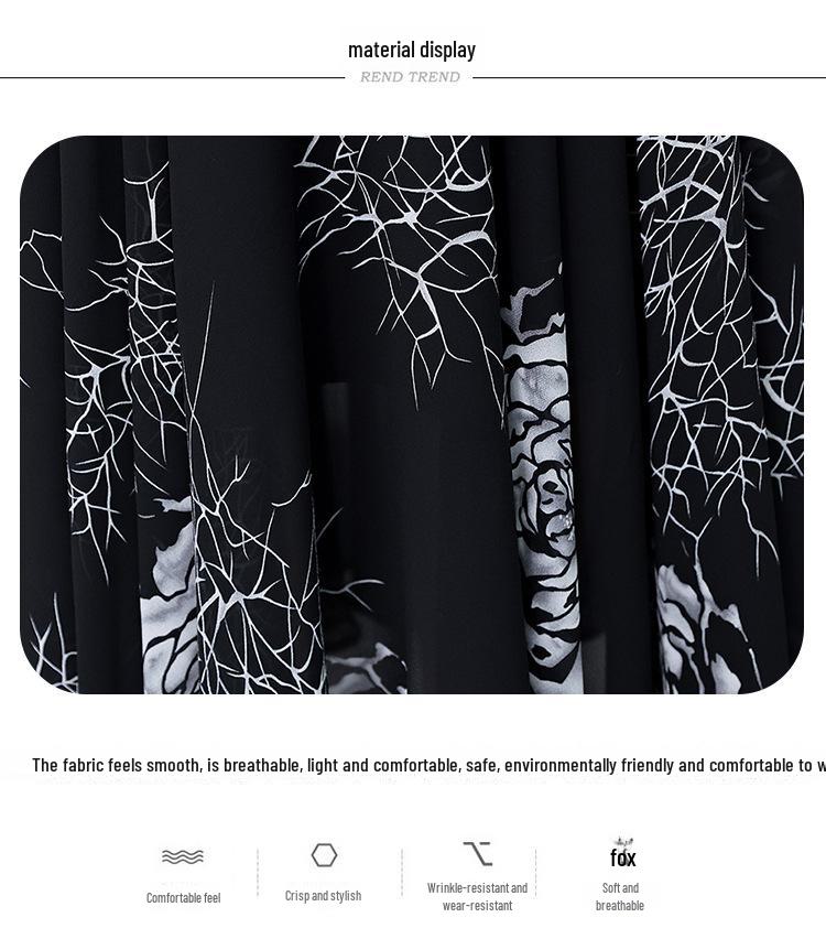 Spring/Summer 2024 V-Neck Floral Black Midi Dress - Plus Size Women's High-End Collection