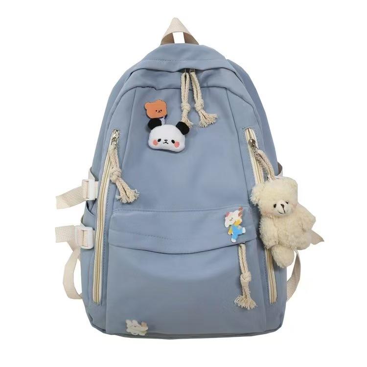 New Backpack with Cute Bear Plush Pendant and Cartoon Pins Large Capacity School Bag for Teen Girls Student Travel