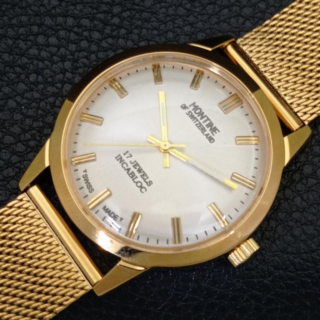VINTAGE MONTINE REFURBISHED HAND-WINDING SWISS MENS SILVER DIAL WATCH A441551-5