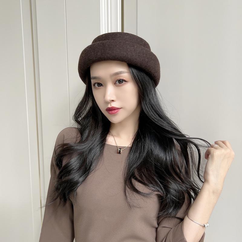 Elegant Women's Wool Felt Beret - Japanese Retro, White/Black/Brown/Camel, Autumn/Winter, French Style with Rolled Brim