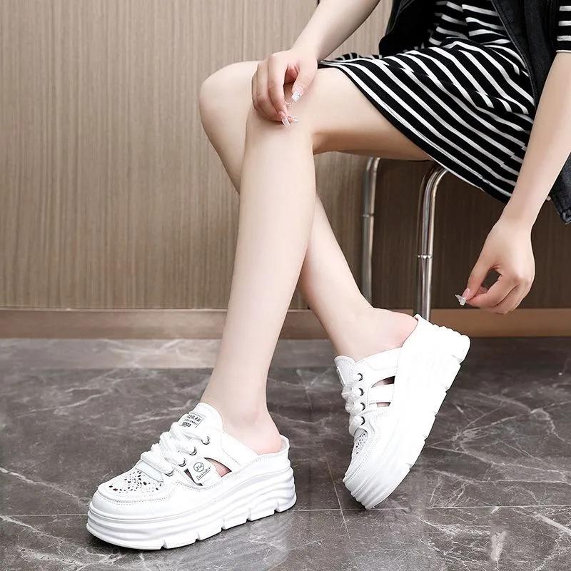 Thick-soled Waterproof Platform 7cm White Shoes Hollow Breathable Women's Shoes Summer Lazy Slippers